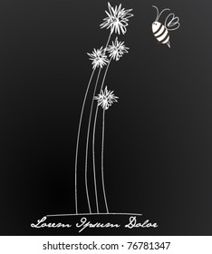 Vector cute retro flowers illustration with bee