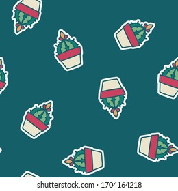 Vector Cute Retro Hand Drawn Cacti in Pots seamless pattern background.