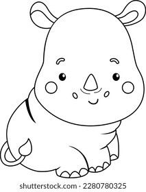 a vector of a cute rhino in black and white coloring