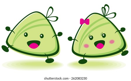 Vector of cute rice dumpling couple