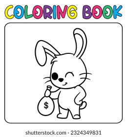 Vector cute rich bunny for children's coloring page vector illustration