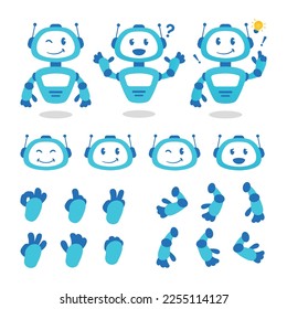 Vector Cute Robot Cartoon Character Set. Animation set of robot vector illustration. Artificial Intelligence concept. Isolated on white background