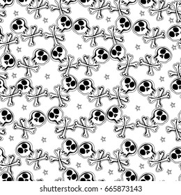 Vector cute rock and roll abstract background. Hand drawn seamless pattern. Cartoon style.Red lips and stars.