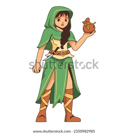 vector cute rogue medieval fantasy cartoon illustration isolated