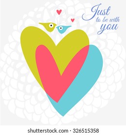 Vector cute romantic birds in love card background template