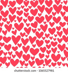 Vector cute romantic cartoon hand drawing hearts seamless pattern background