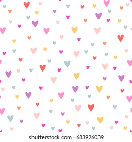 Vector cute romantic cartoon hearts seamless pattern background