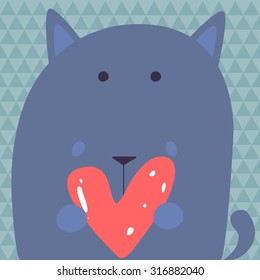 Vector cute romantic cat with heart card background template