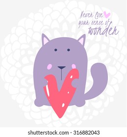 Vector cute romantic cat with heart card background template