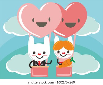 Vector cute romantic couple of bunnies with carrot background card template