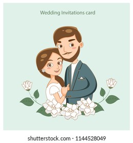 vector of cute romantic couple in wedding invitations card