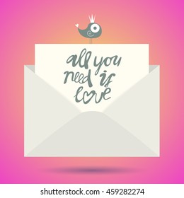 Vector cute romantic  message in envelope background template