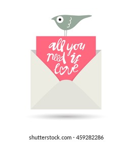 Vector cute romantic  message in envelope background template