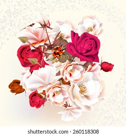 Vector cute roses in vintage style for design
