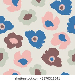 Vector cute rounded floral illustration seamless repeat pattern