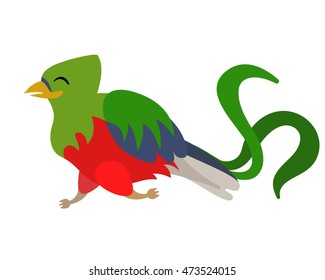 Vector cute running quetzal bird for children alphabet illustration isolated on white