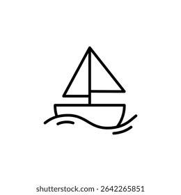 vector cute sailing ship icon illustration in black and white flat line style