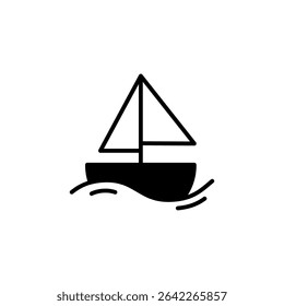 vector cute sailing ship icon illustration in black and white flat line style