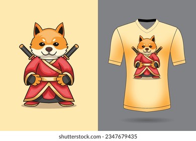 Vector cute samurai fox rabbit holding sword katana cartoon vector icon illustration animal nature icon concept isolated