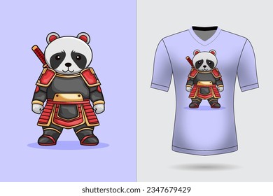 Vector cute samurai panda holding sword katana cartoon vector icon illustration animal nature icon concept isolated