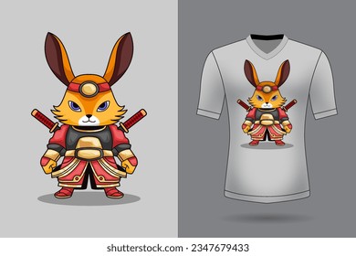 Vector cute samurai rabbit holding sword katana cartoon vector icon illustration animal nature icon concept isolated