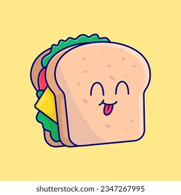 vector cute sandwich hand drawn illustration icon concept isolated