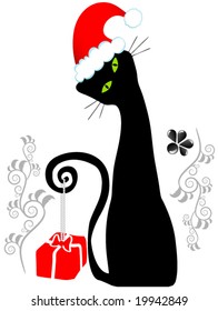 Vector Cute Santa Cat Cartoon