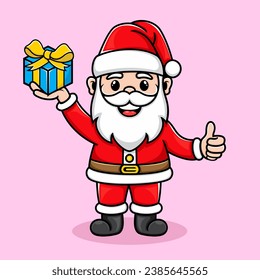 Vector cute santa claus brings nice gift box