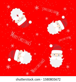 vector cute Santa Claus cartoon with text Merry Christmas pattern on red background for Christmas wallpaper background 