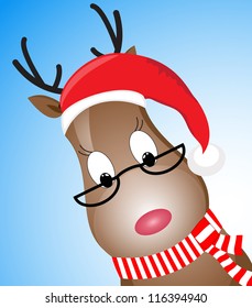 vector cute Santa Claus Deer on blue background