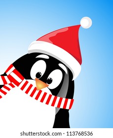 vector cute Santa Claus Penguin on blue background