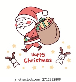 Vektor des süßen Weihnachtsmanns mit "Happy Christmas" auf weißem Hintergrund