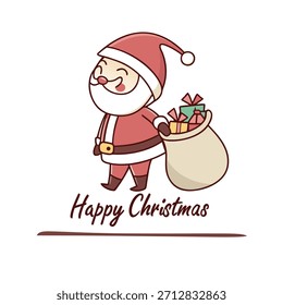 Vetor de Papai Noel bonito com "Feliz Natal" no fundo branco