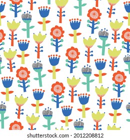 Vector cute Scandinavia flower illustration motif seamless repeat pattern home decor kitchen print kids fashion textile fabric 