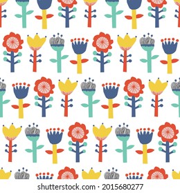 Vector cute Scandinavia flower illustration motif seamless repeat pattern home decor kitchen print kids fashion textile fabric