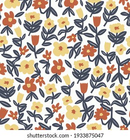 Vector cute Scandinavian flower illustration motif seamless repeat pattern