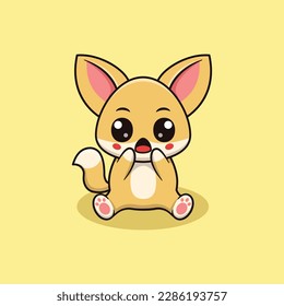 Vector Cute Scared Fox Illustration. Kawaii Animal Cartoon Character Design For Banner, Poster, Icon, and Mascot