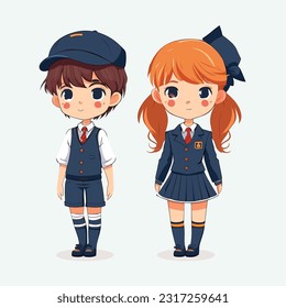 vector cute school uniform cartoon style