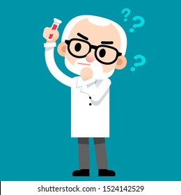 Vector cute scientist character holding lab tube