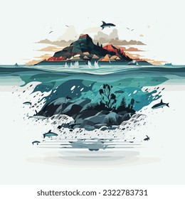 vector cute sea cartoon style