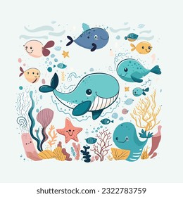 vector cute sea cartoon style