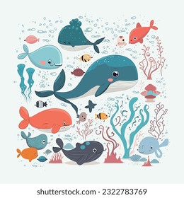 vector cute sea cartoon style