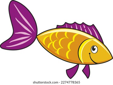 vector cute sea fish, aquarium cartoon fish for print, children illustration on white background