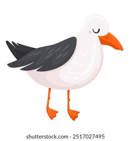 Vector cute seagull isolated on white background. Cartoon cute sea bird in flat style. Polar birds