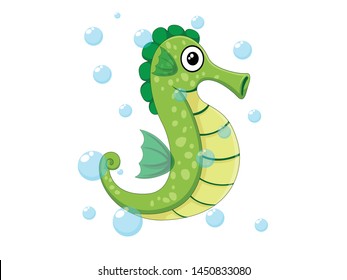 Vector cute seahorse isolated on white background. Sea animal vector illustration