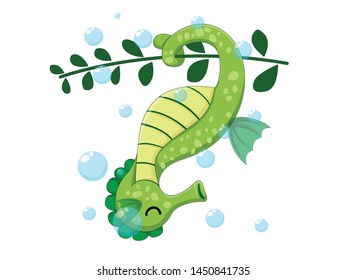 Vector cute seahorse isolated on white background. Sea animal vector illustration