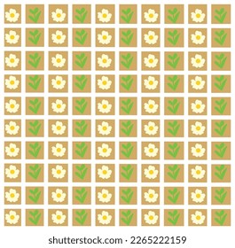 Vector cute seamless floral and leaf pattern on brown background.