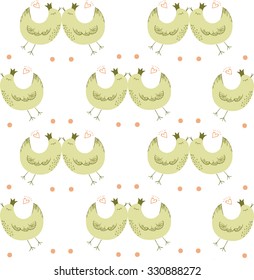  Vector cute seamless, with funny beautiful chicken