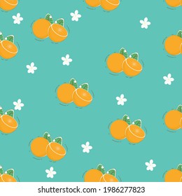 vector cute seamless orange have  orange flower on blue color 