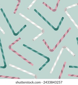 Vector cute seamless pattern with abstract striped cocktail straws and pastel colors